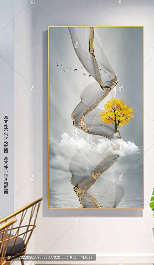 中式意境線條玄關(guān)裝飾畫