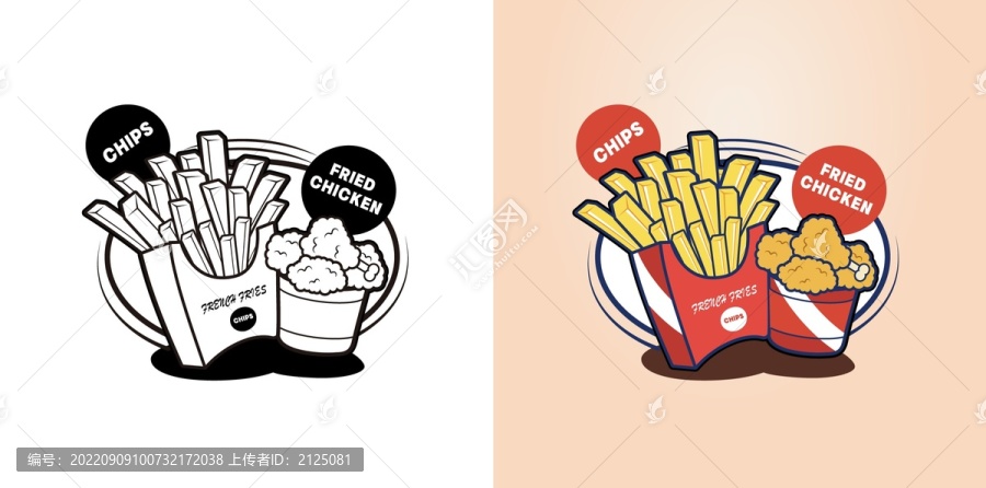 薯條雞塊快餐矢量美食插畫海報