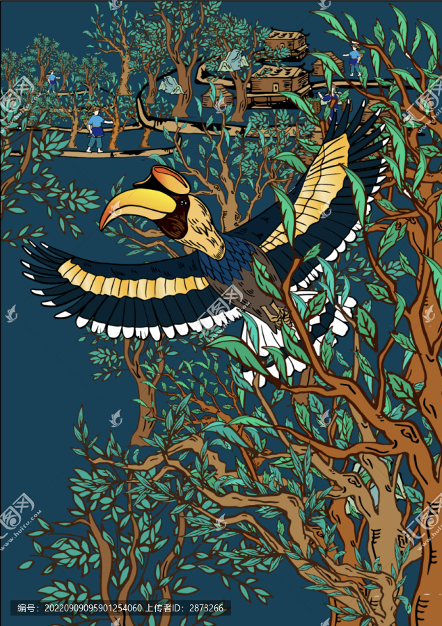 犀鳥茶包裝插畫