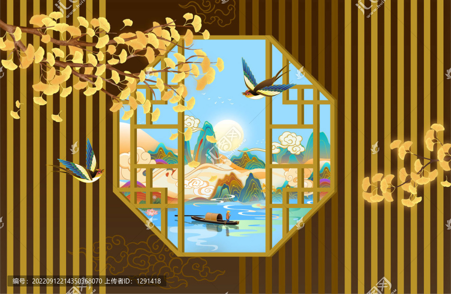 藝術(shù)窗格山水背景墻