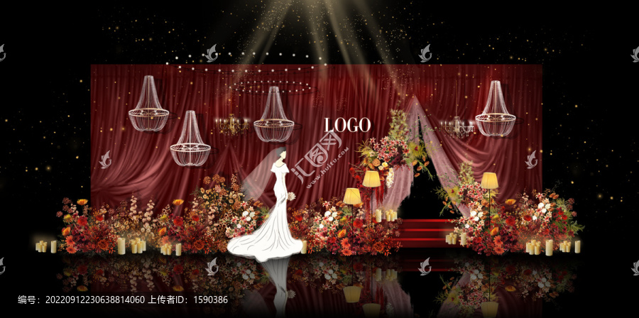 紅色布幔復古婚禮