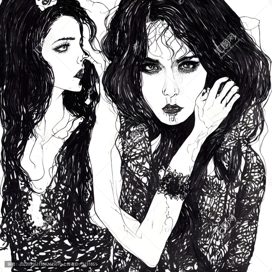 黑白線描人