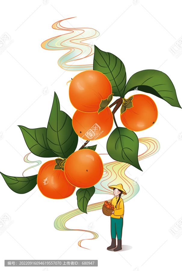 柿子柿餅摘柿子果農(nóng)手繪插畫(huà)