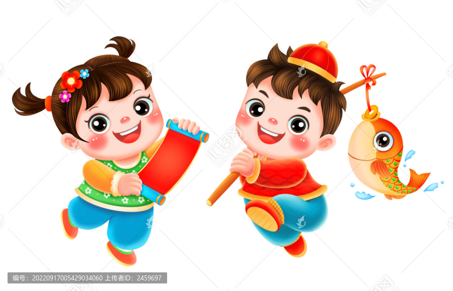 新年春節(jié)拜年的福娃男孩女孩