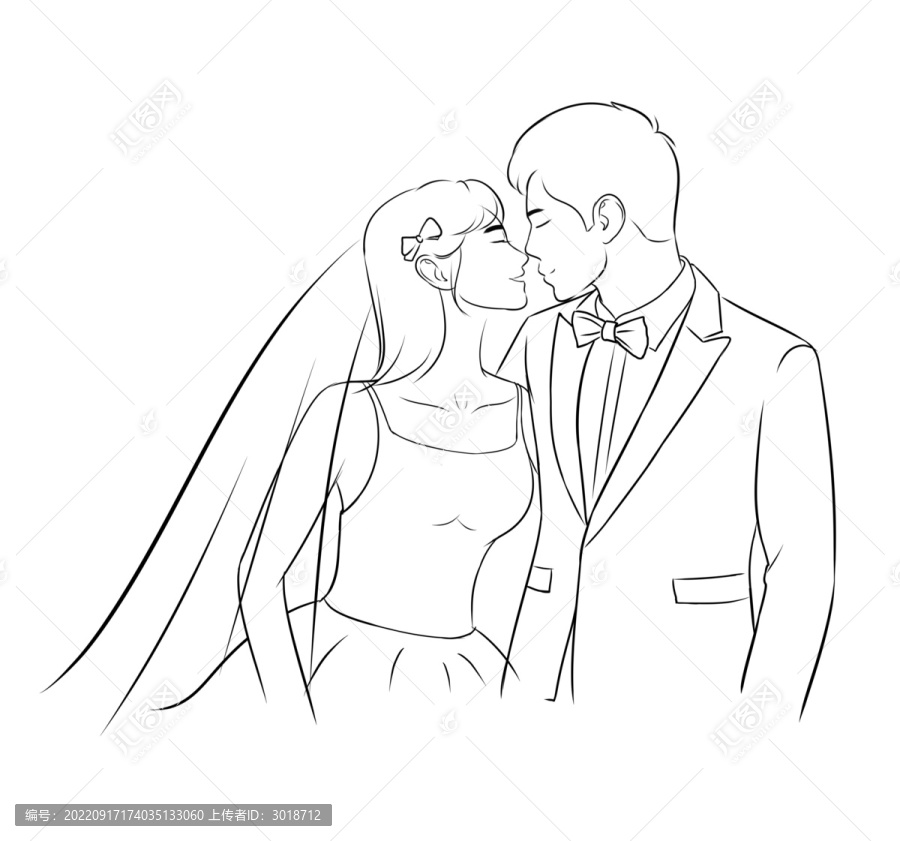 婚紗照線稿手繪打印請柬定制
