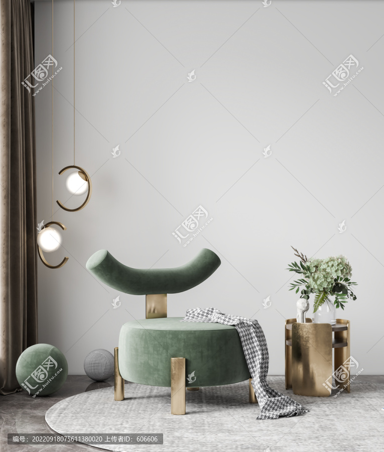 綠色單椅墻布壁畫背景場(chǎng)景圖