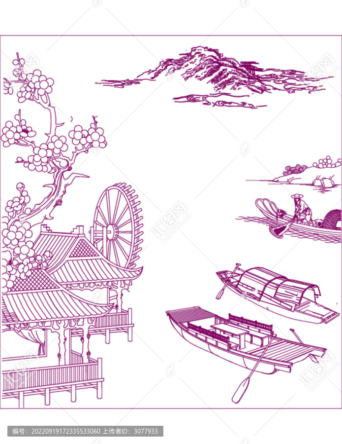 水鄉(xiāng)漁船圖