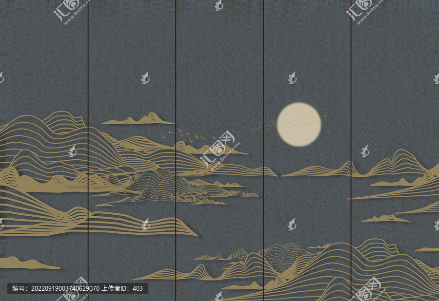 新中式山水古典壁畫背景墻