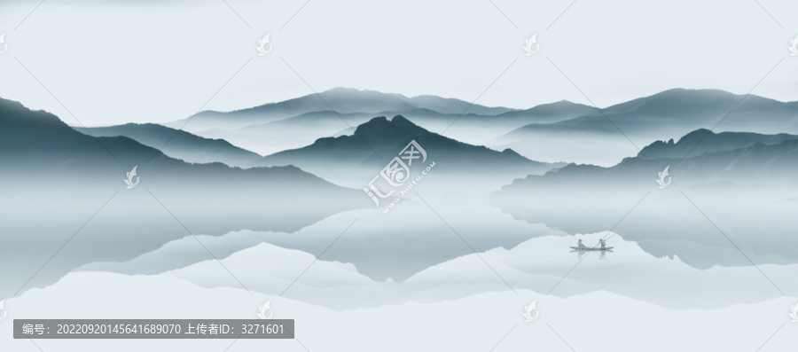 水中倒影水墨畫