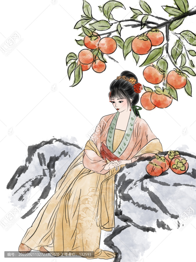 柿子美女插畫