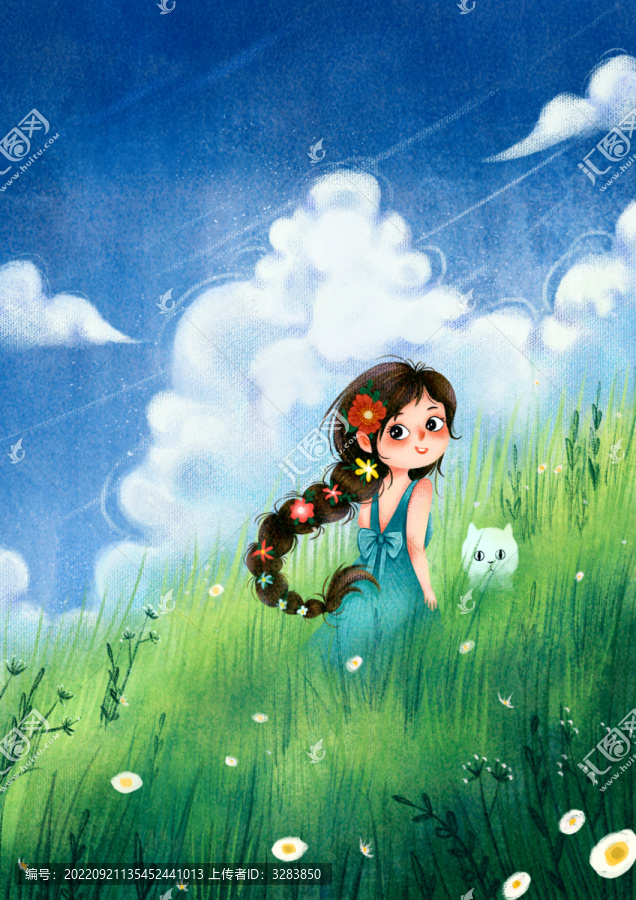 回眸一笑的少女治愈系兒童插畫