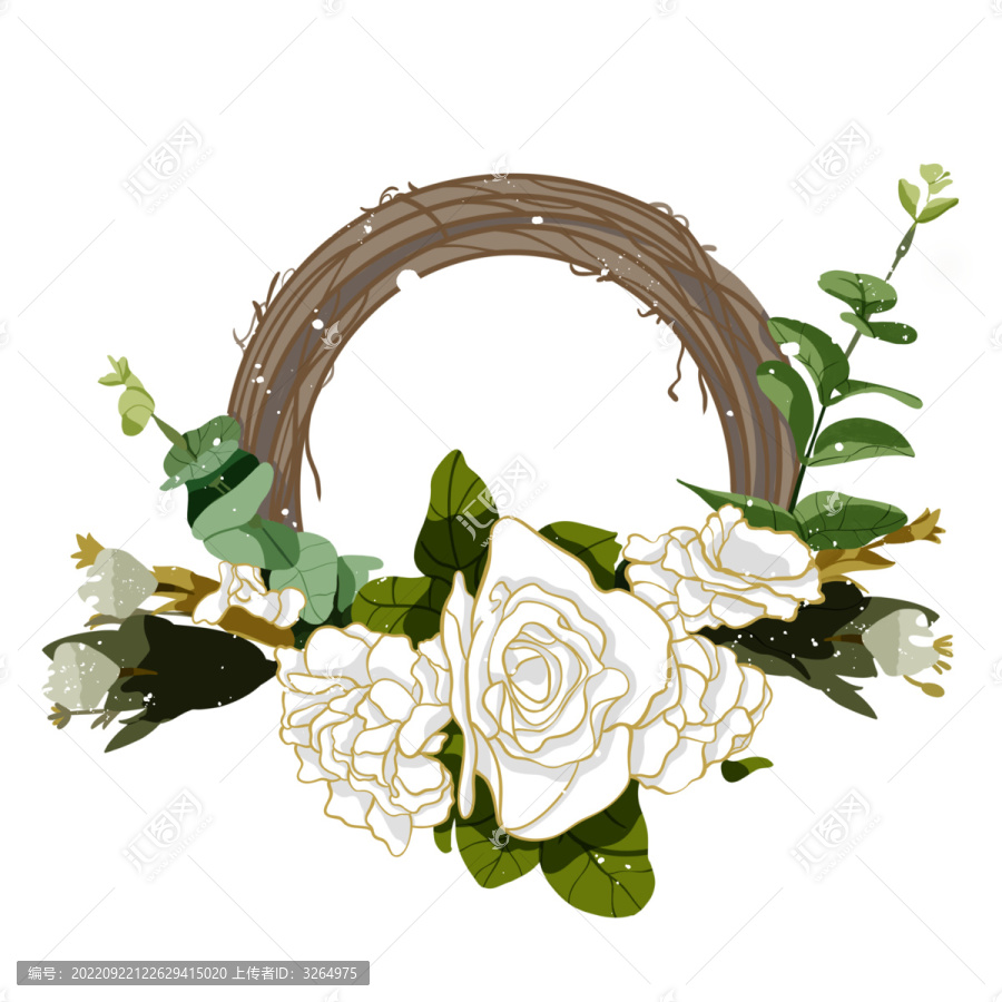 優(yōu)雅白玫瑰花裝飾花圈