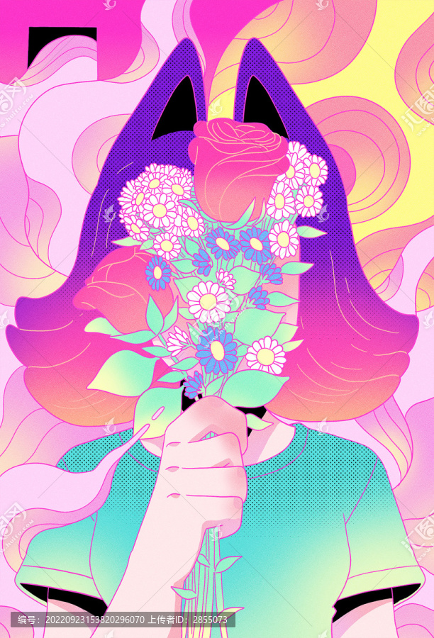 手里拿著花的女人