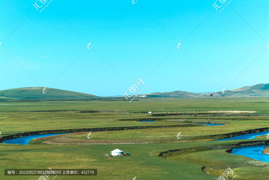 草原牧场蒙古包河流羊群
