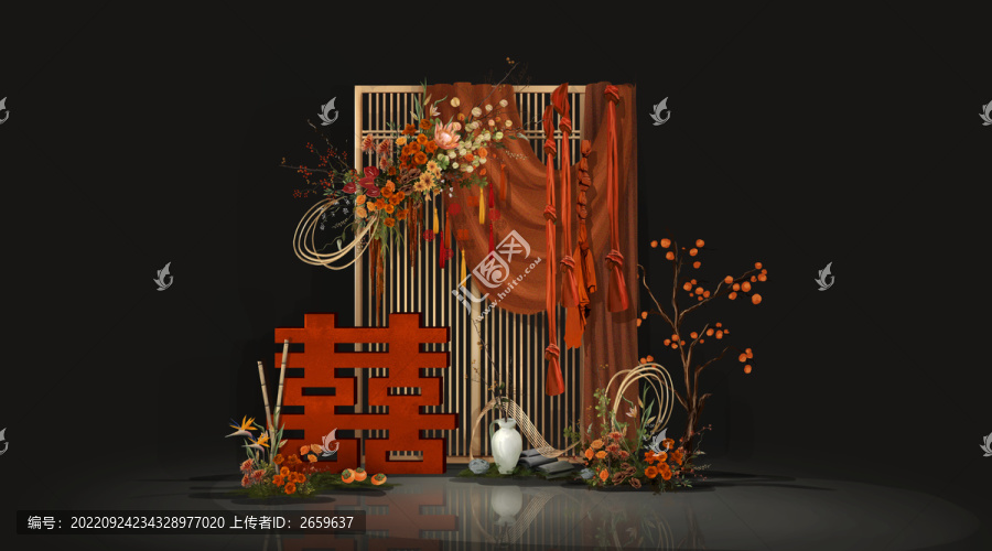 橙紅色新中式婚禮效果圖