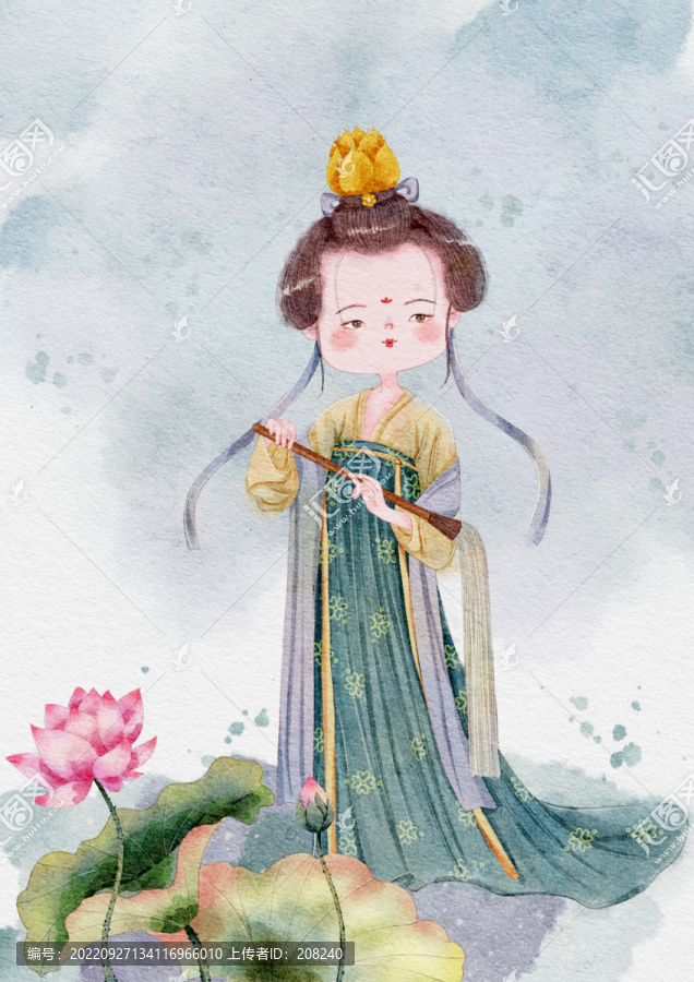 荷花仙女何仙姑插畫