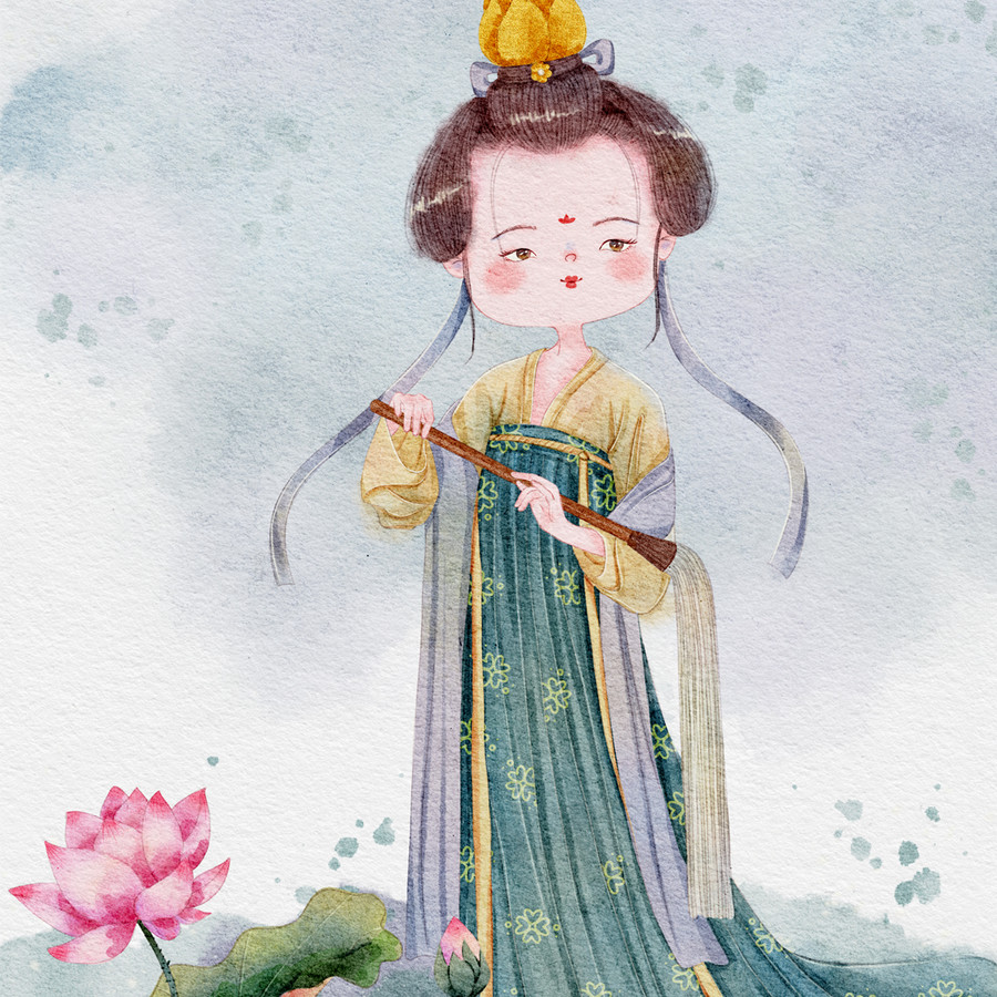 荷花仙女何仙姑插畫