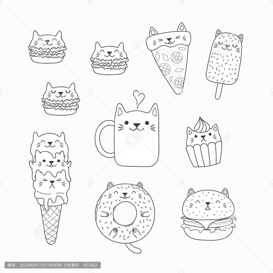 手繪貓咪甜點插圖