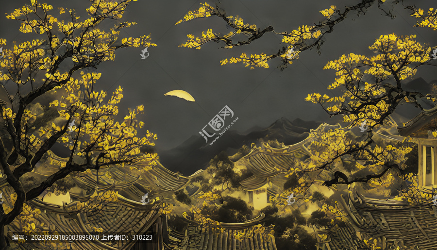 古鎮(zhèn)夜晚裝飾畫