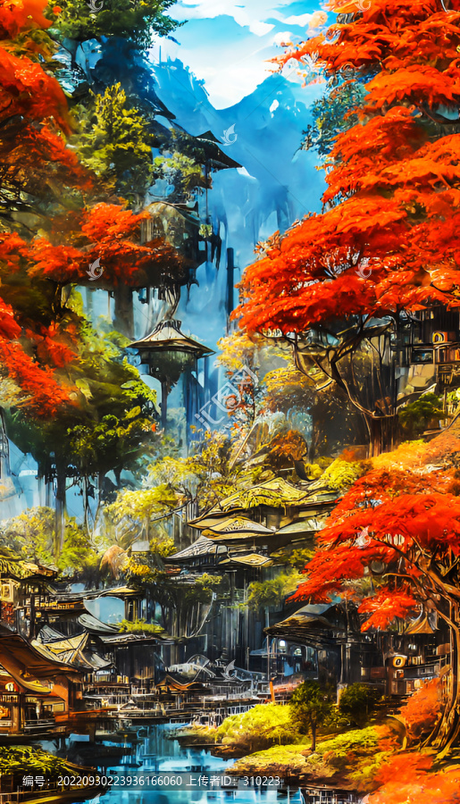 建筑秋季裝飾畫