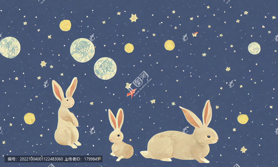 兔子宇宙星空卡通夢幻裝飾畫