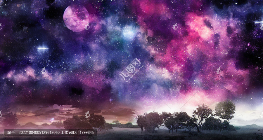 星空樹林唯美夢幻背景墻裝飾畫