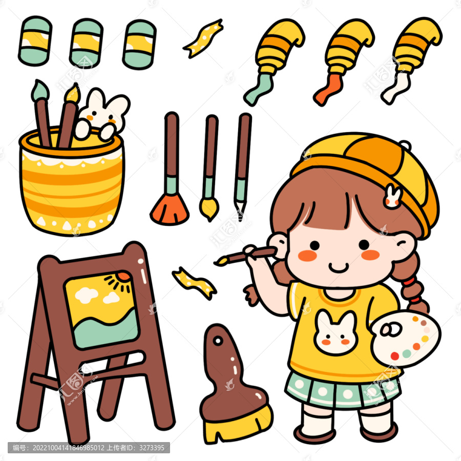 繪畫貼紙插畫手帳卡通黃色