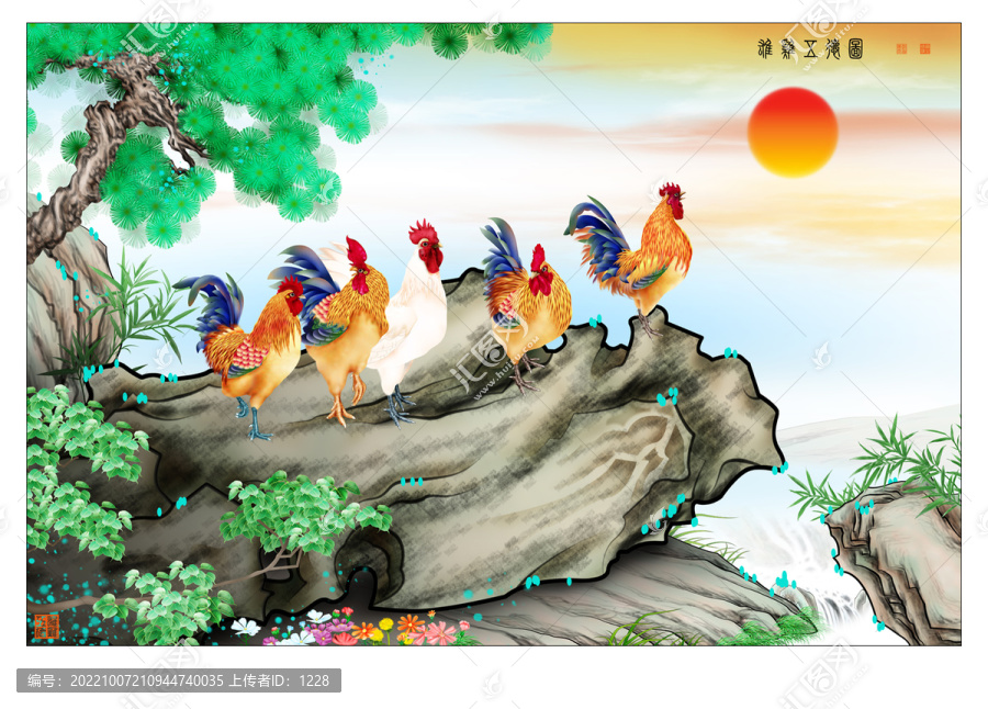雄雞五德圖