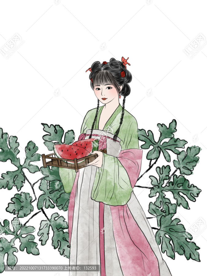 西瓜美女插畫
