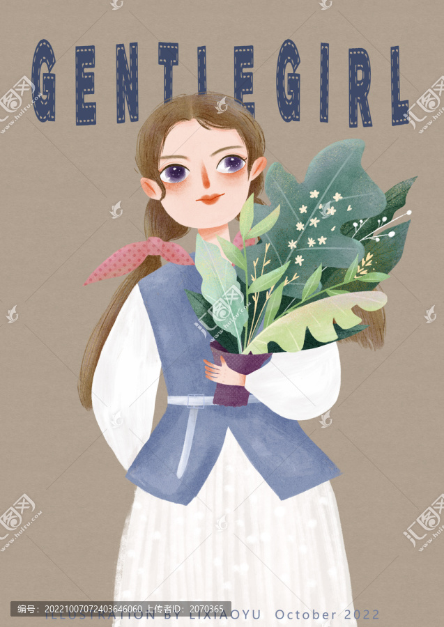 插畫人物頭像溫婉女孩