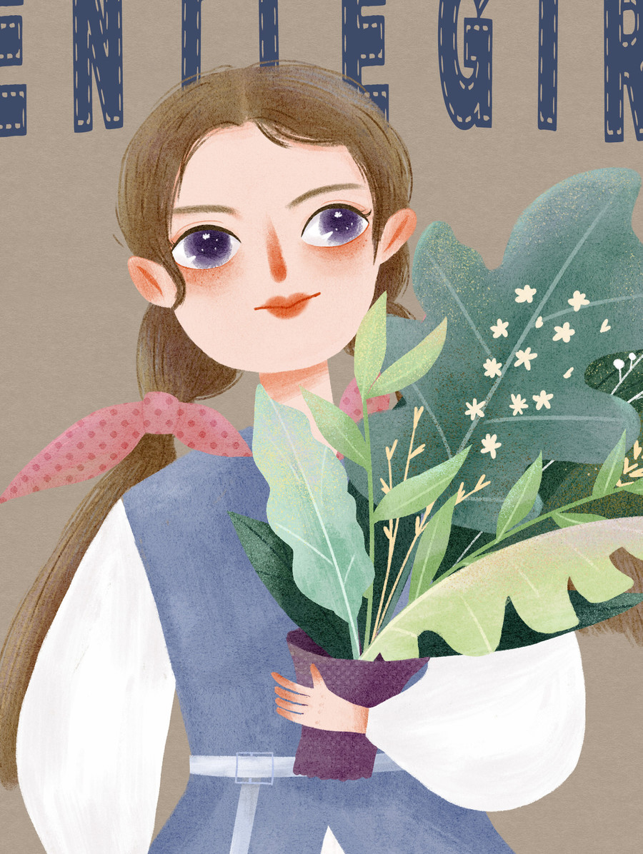 插畫人物頭像溫婉女孩