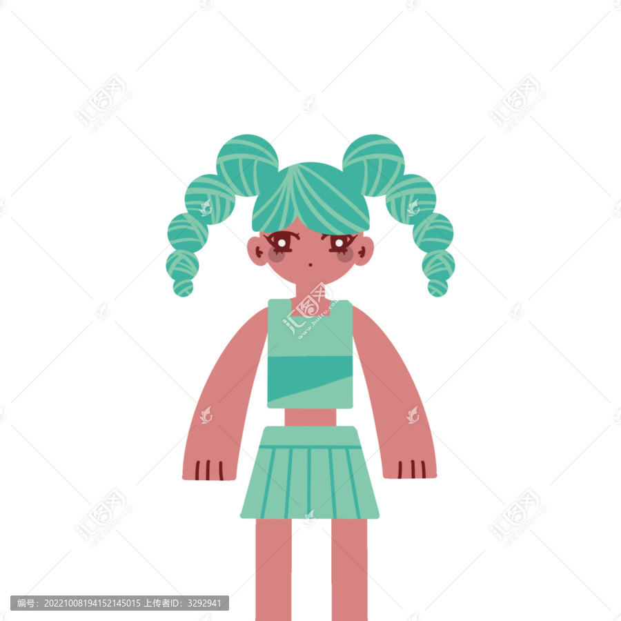 扁平風(fēng)運(yùn)動(dòng)雙馬尾卡通小女孩