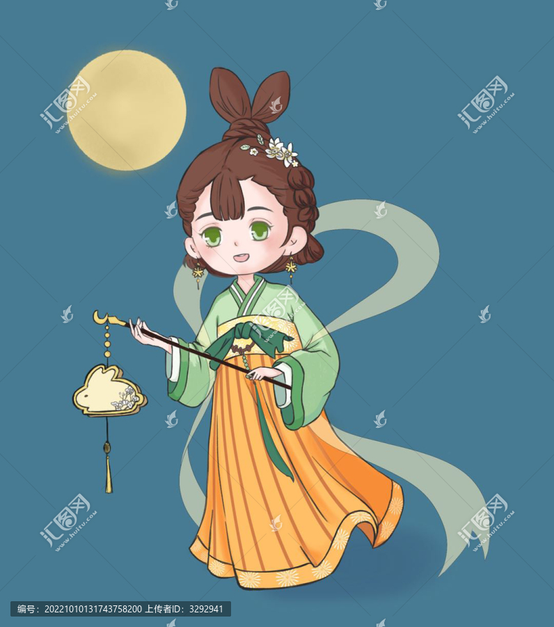 中秋節(jié)古風(fēng)小女孩插畫卡通海報(bào)