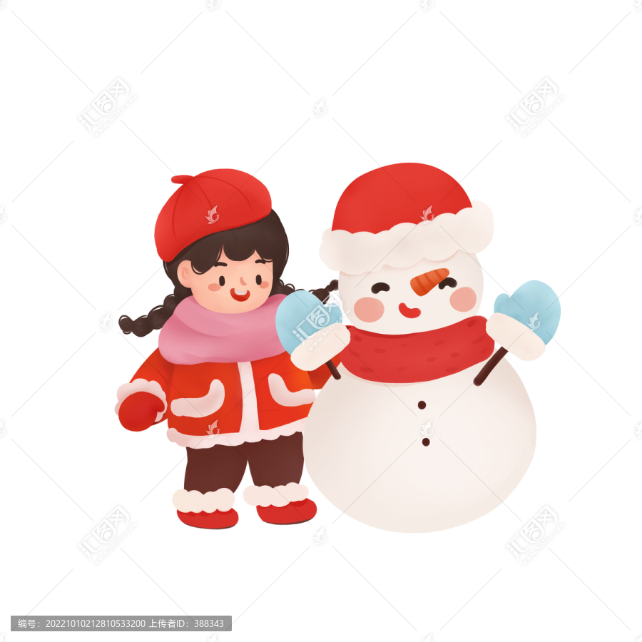 冬天堆雪人女孩