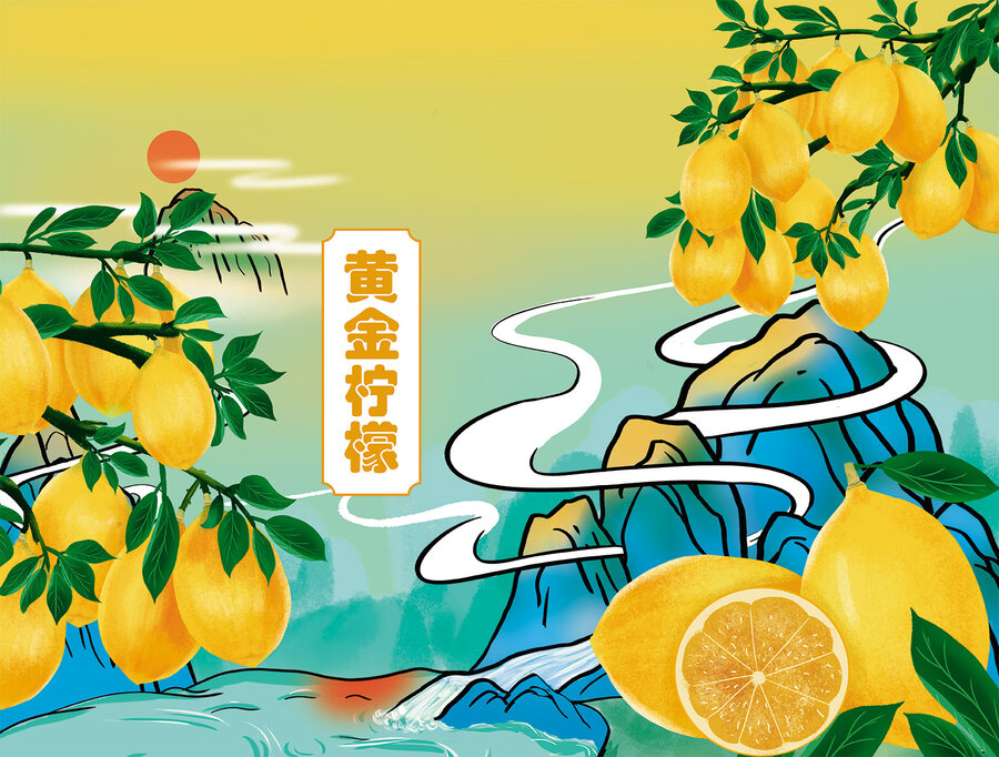 手繪中國風檸檬包裝插畫