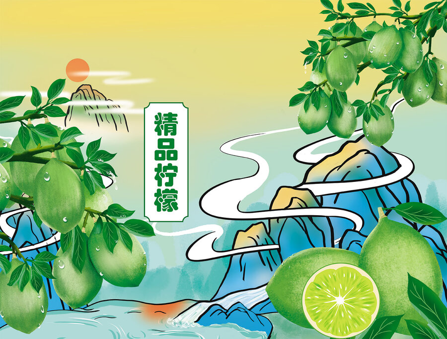 手繪青檸檬包裝插畫