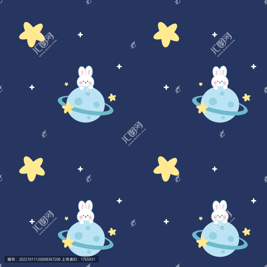 卡通星空兔子圖案花紋墻紙