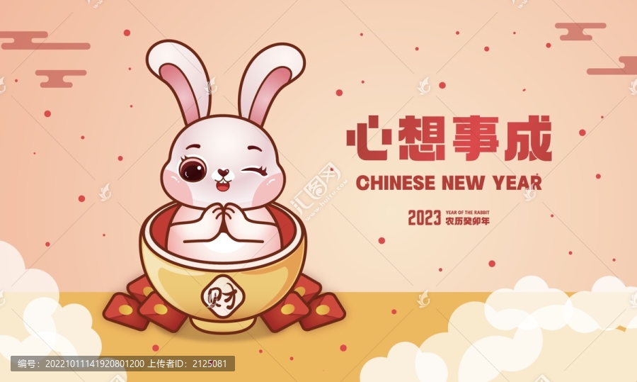 2023心想事成兔年卡通插畫