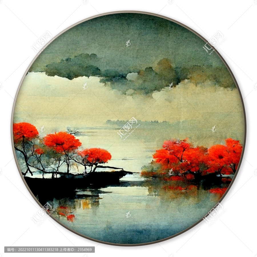 手繪新中式禪意山水掛畫(huà)