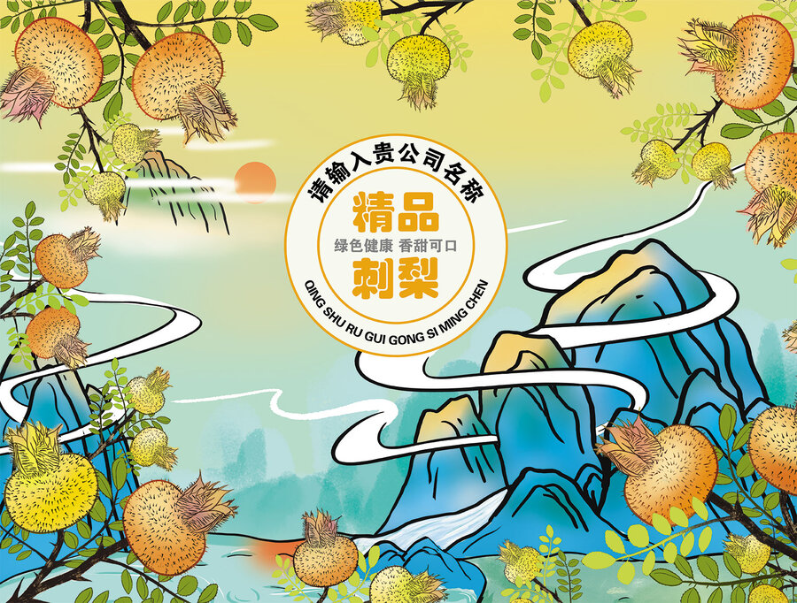 手繪中國(guó)風(fēng)刺梨包裝插畫(huà)