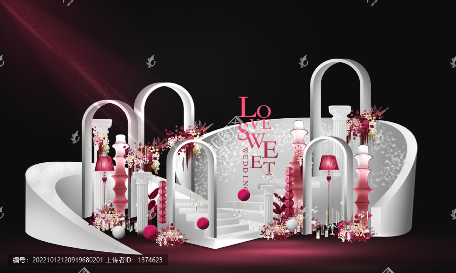 ins風(fēng)弧形玫紅色婚禮效果圖