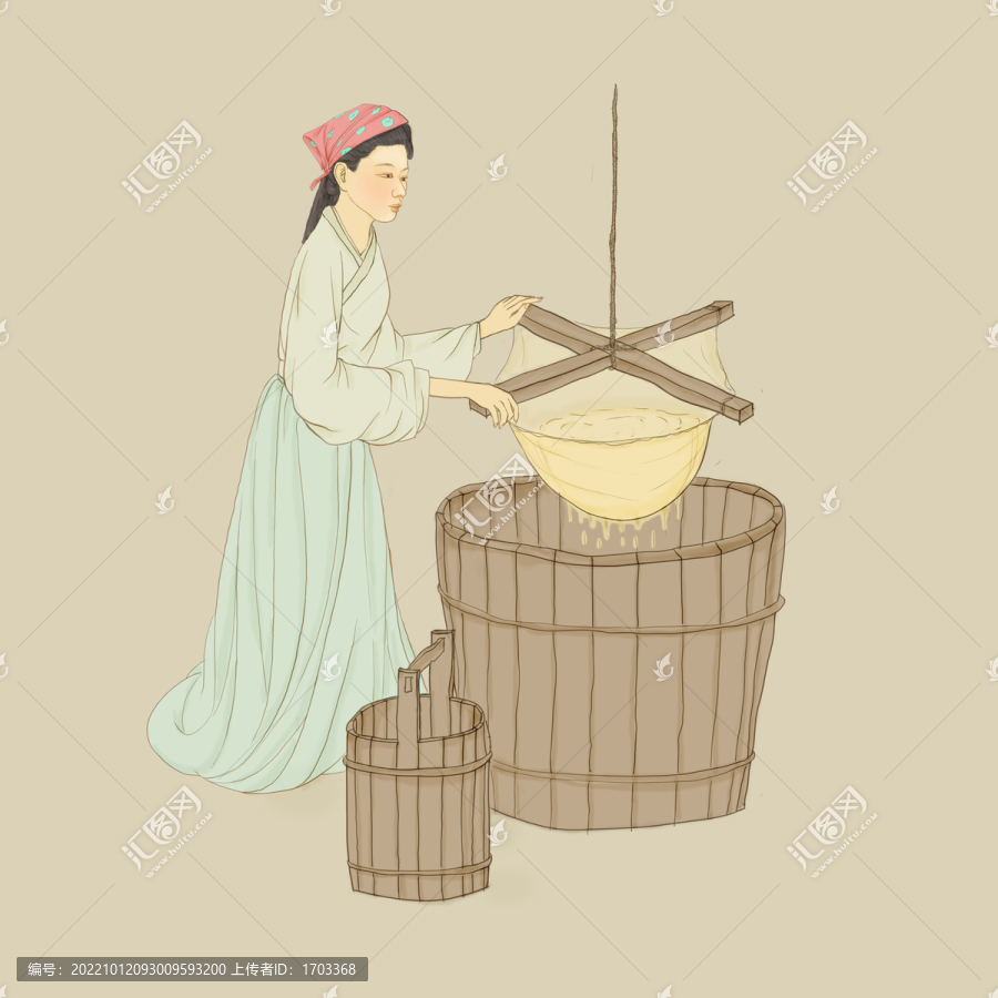 古裝女子過濾豆?jié){