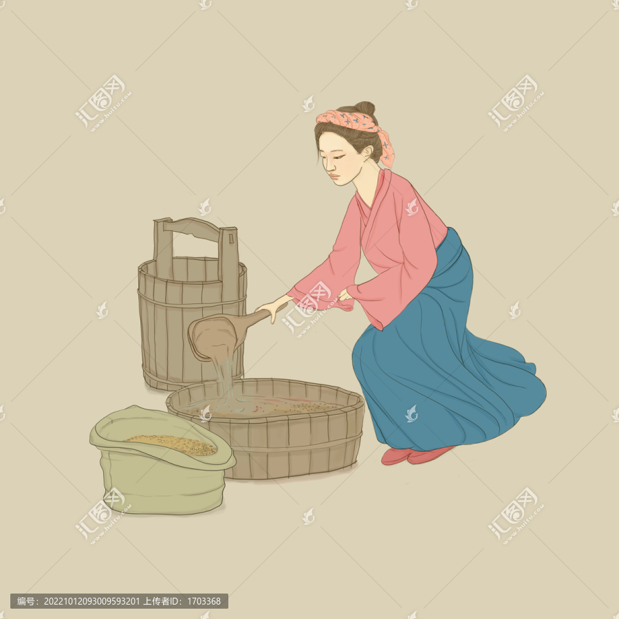 古裝女子泡豆子