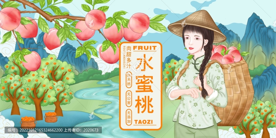 水蜜桃手繪插畫