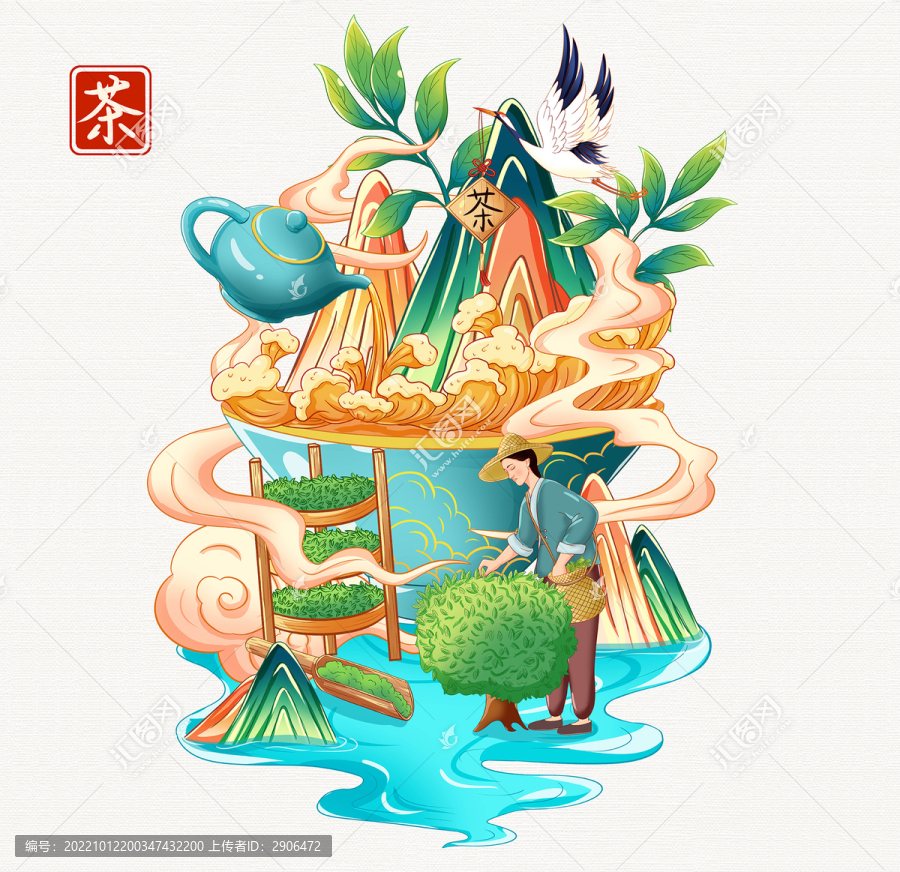 茶葉插畫手繪