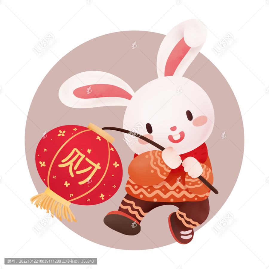 可愛(ài)燈籠生肖兔新年素材