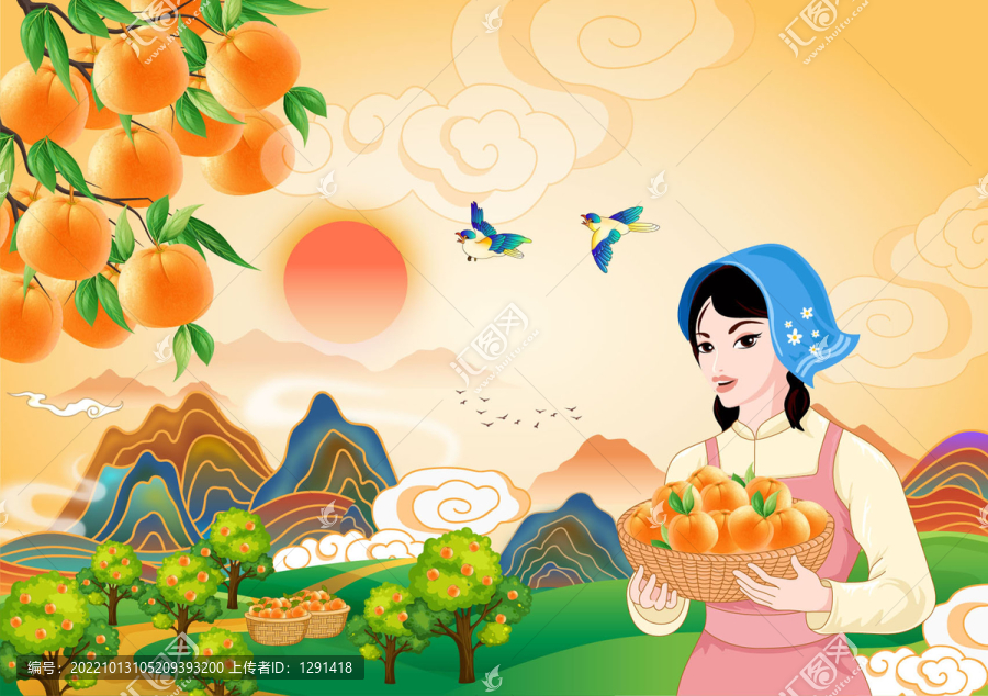 橙子包裝國潮矢量插畫