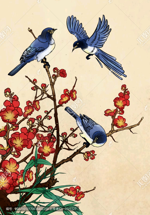 喜鵲梅花喜上眉梢
