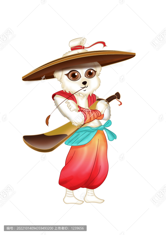 卡通動(dòng)物狗手繪國(guó)風(fēng)武俠插畫(huà)
