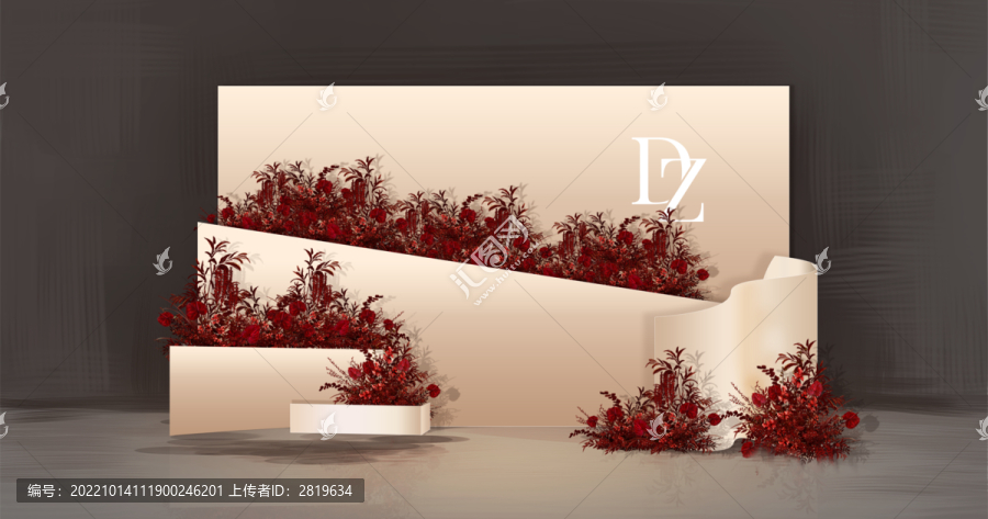 秀場風(fēng)紅香檳簡約婚禮合影區(qū)